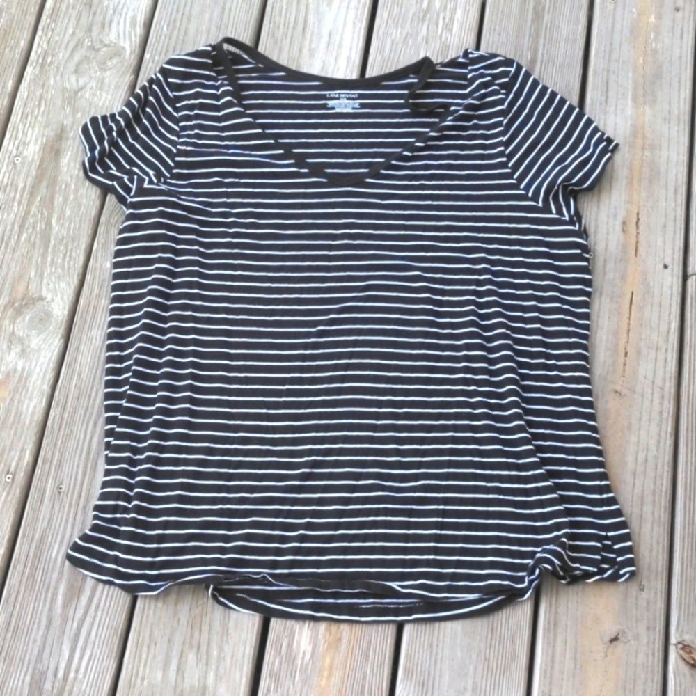 Lane Bryant black striped cold shoulder top